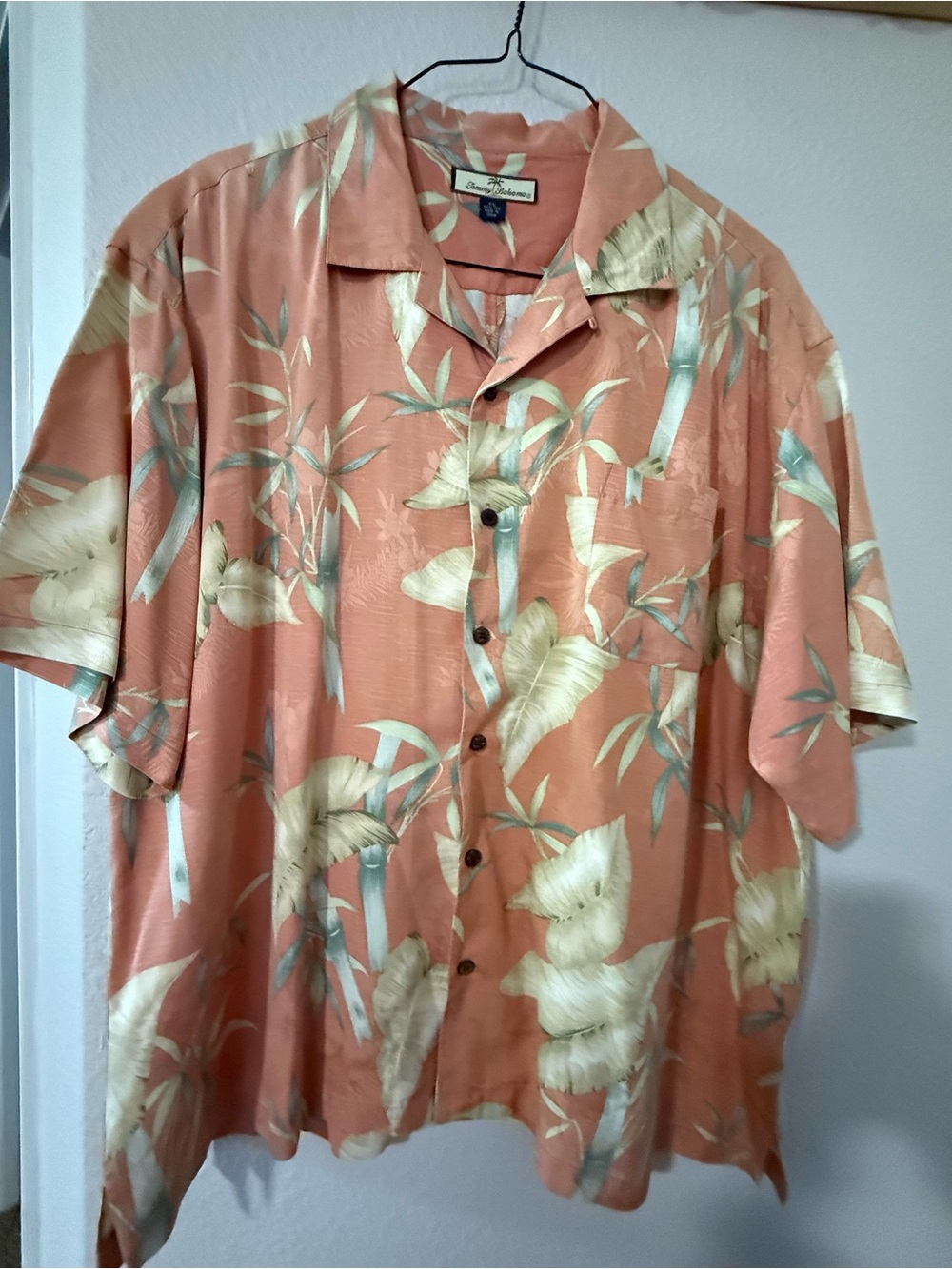 Tommy Bahama Coral Tropical Print Short-Sleeve Button-Down Shirt 2XL Silk